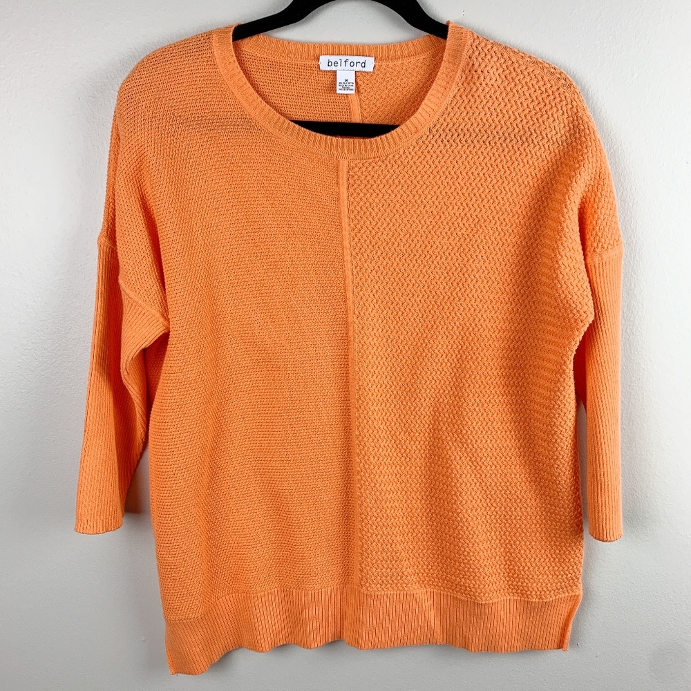 Belford Mixed Knit Style Dolman Sleeve Sweater 100% Pima Cotton Size Medium